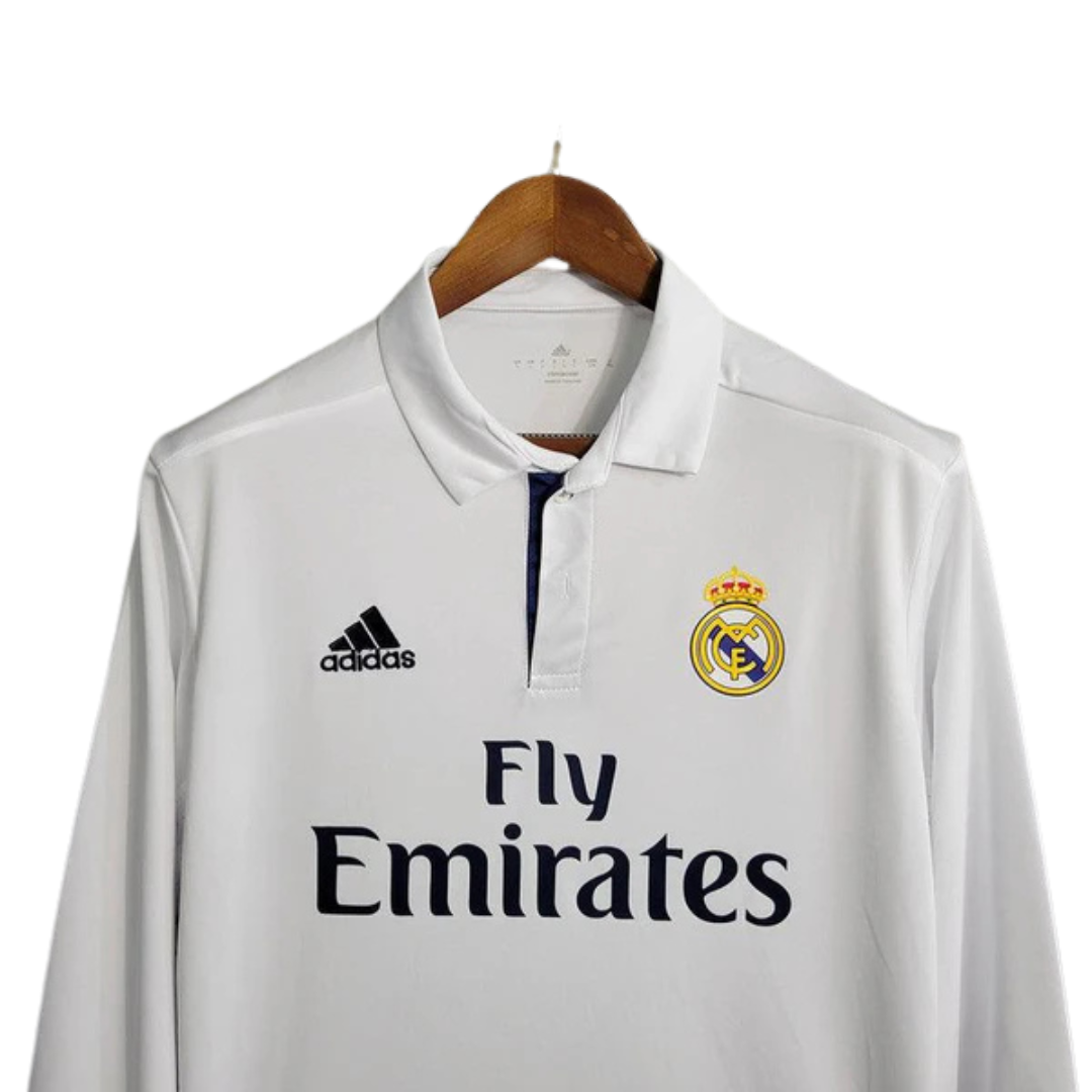 Camisa Retrô Real Madrid Manga Longa Adidas 2016/17 Masculino Branco